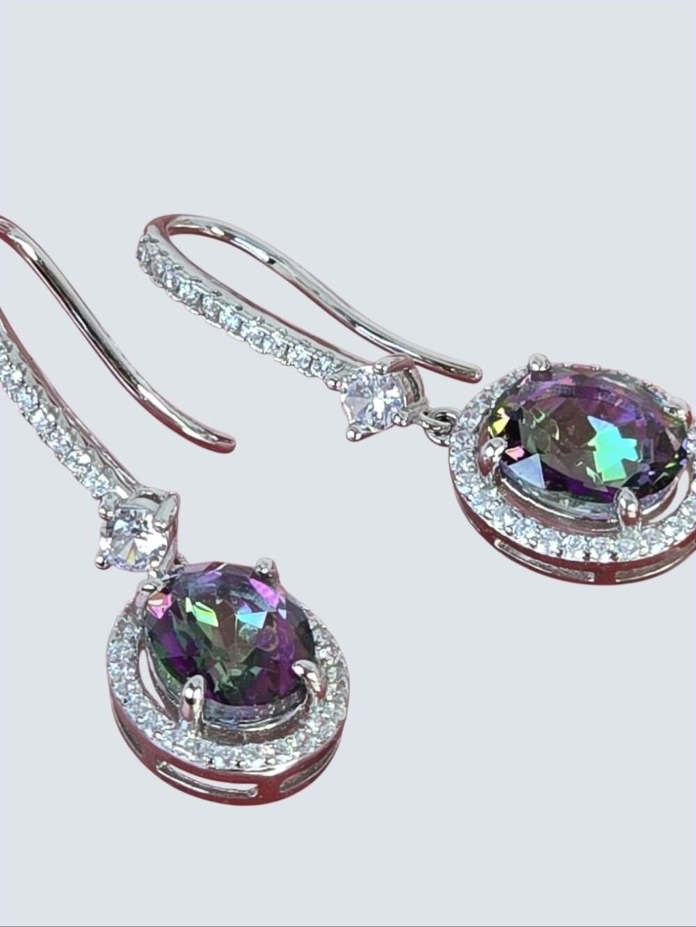 925 Sterling Silver Earrings With Natural Mystic Quartz & CZ